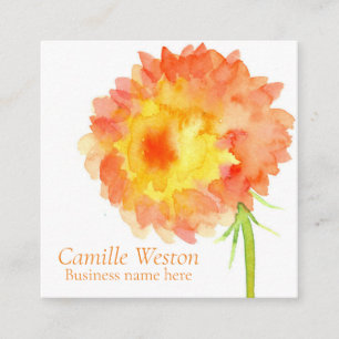 Dahlia Orange Watercolor Blume Quadratische Visitenkarte