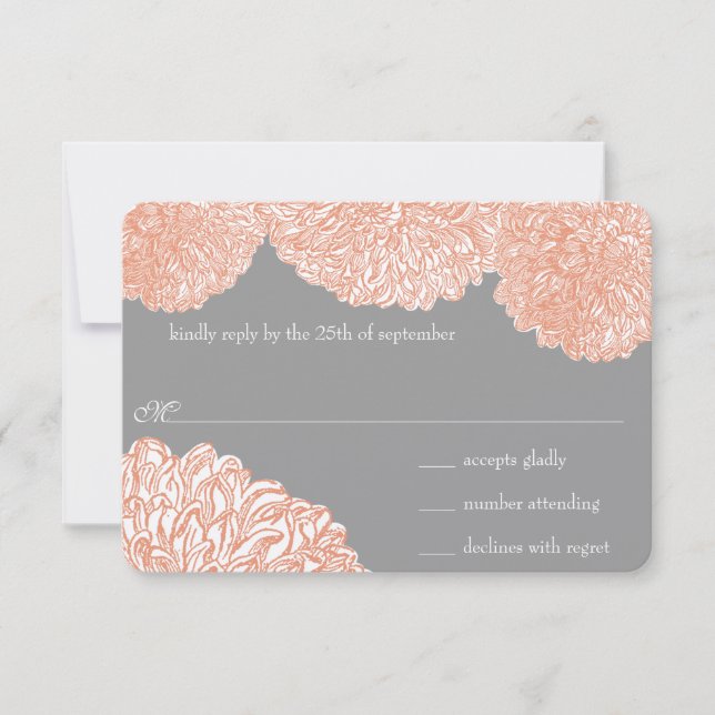 Dahlia Peach Coral Wedding blühend RSVP Karte (Vorderseite)