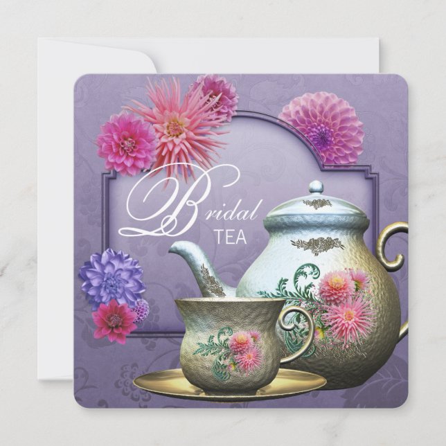 Dahlia Pink Lila Bridal Teedusche Einladung (Vorderseite)