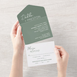 Dahlia Sage Green Moderne Hochzeit All In One Einladung