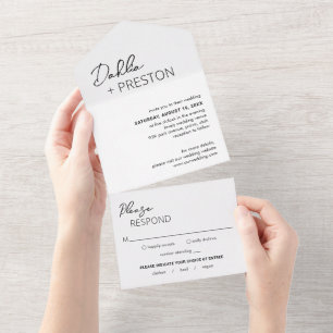 Dahlia Schwarz und Weiß Moderne Hochzeit All In One Einladung