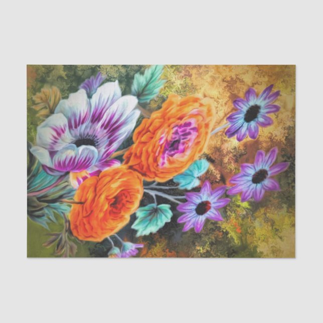 Dahlia und blühender Blumengarten Herbst Seidenpapier (Vorderseite)