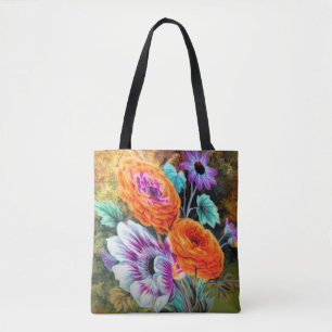 Dahlia und blühender Garten mit Blumen Tasche