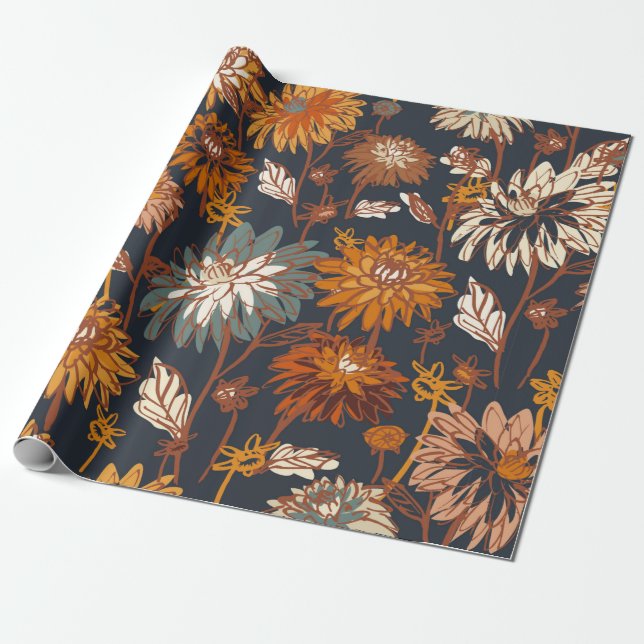 Dahlia und Chrysanthema fett und nahtlos, ein Geschenkpapier (Ungerollt)