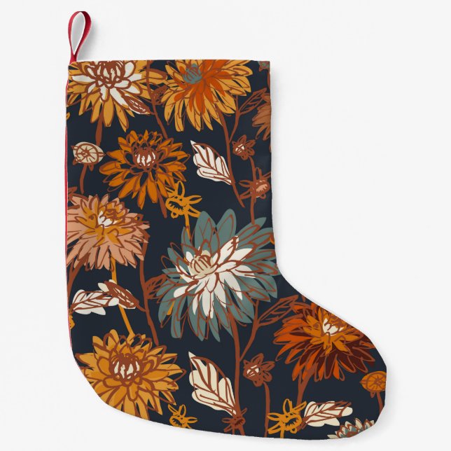 Dahlia und Chrysanthema fett und nahtlos, ein Kleiner Weihnachtsstrumpf (Vorderseite)