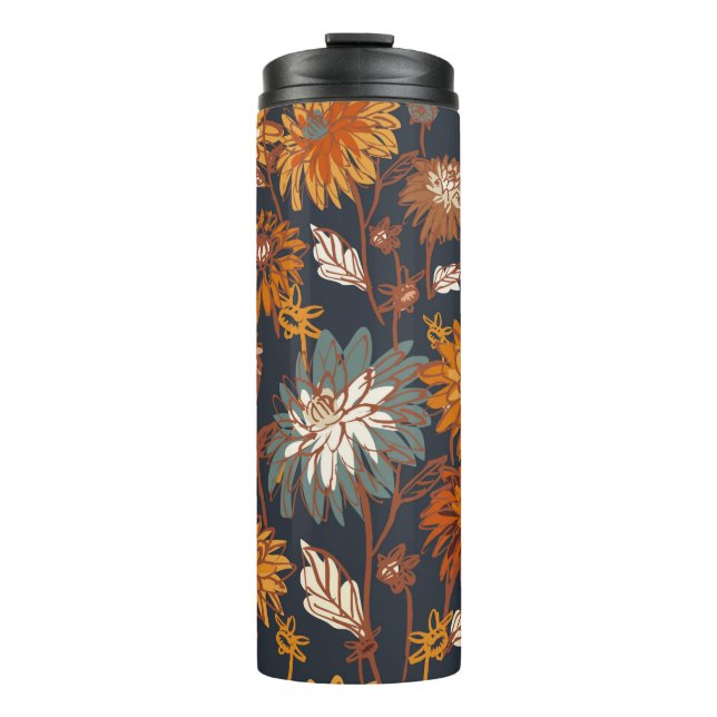 Dahlia und Chrysanthema fett und nahtlos, ein Thermosbecher (Vorderseite)