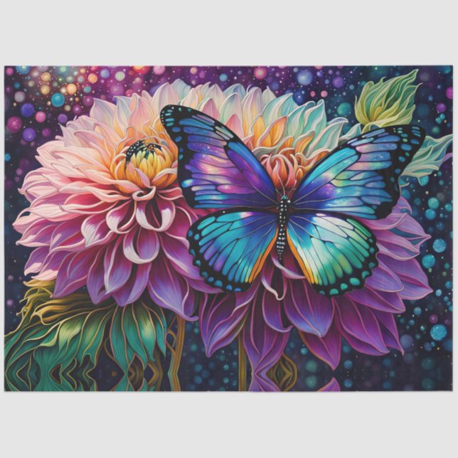 Dahlia und eiternde Schmetterlinge Seidenpapier (Vorderseite)