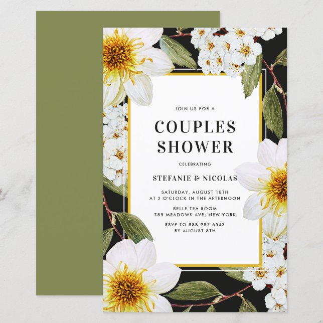 Dahlia und Spirea Botanische Paare Dusche einladen (Vorne/Hinten)