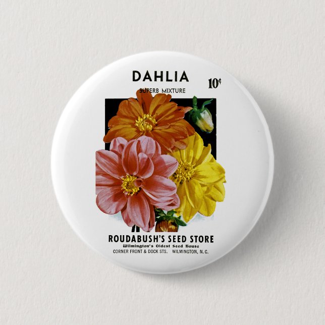 Dahlia Vintag Seed Packet Button (Vorderseite)