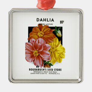 Dahlia Vintag Seed Packet Silbernes Ornament