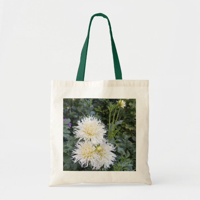Dahlias blancs en épi sur un sac fourre-tout (Devant)