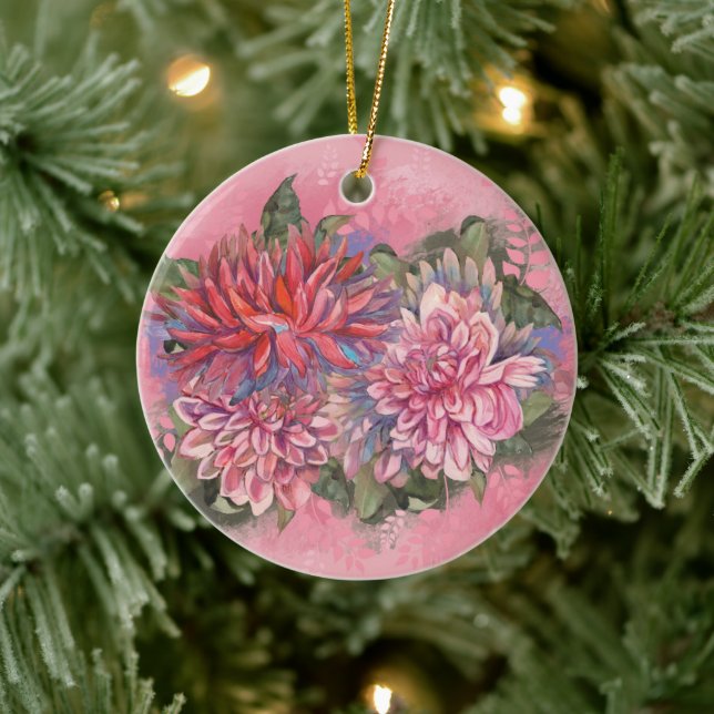 Dahlias Blume rosa Aquarellmuster Keramik Ornament (Baum)