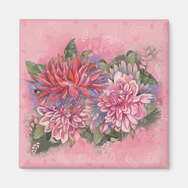 Dahlias Blume rosa Aquarellmuster Magnet (Vorne)