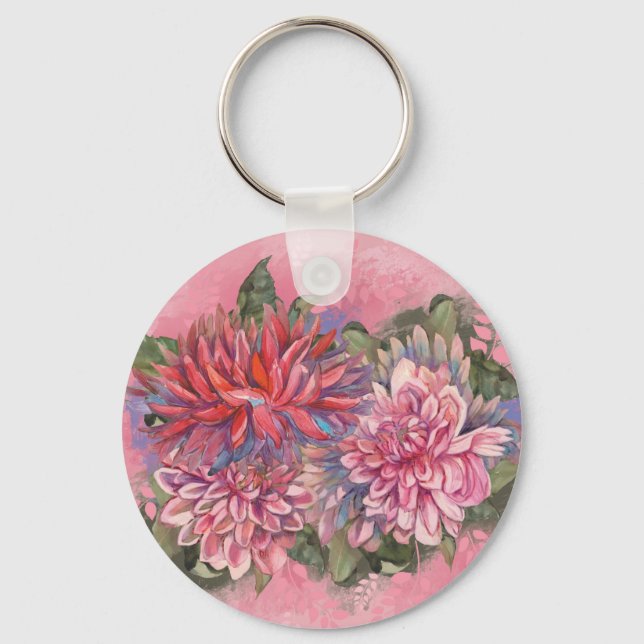 Dahlias Blume rosa Aquarellmuster Schlüsselanhänger (Vorderseite)
