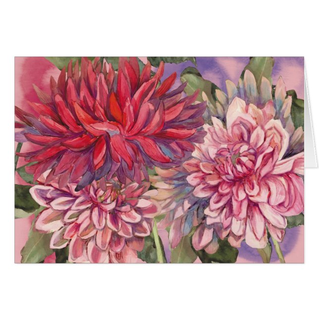 dahlias fleurs aquarelle (Devant horizontal)