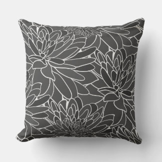 Dahlias Grau Schwarz-weiß Kissen