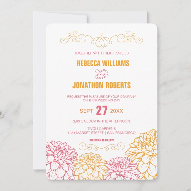 Dahlias Hochzeitseinladung Einladung (Vorderseite)
