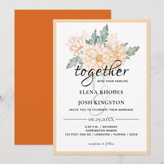 Dahlias - Marmalade Mariage Invitation (Devant / Derrière)