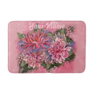 Dahlien-Blumen rosa Aquarell Badematte