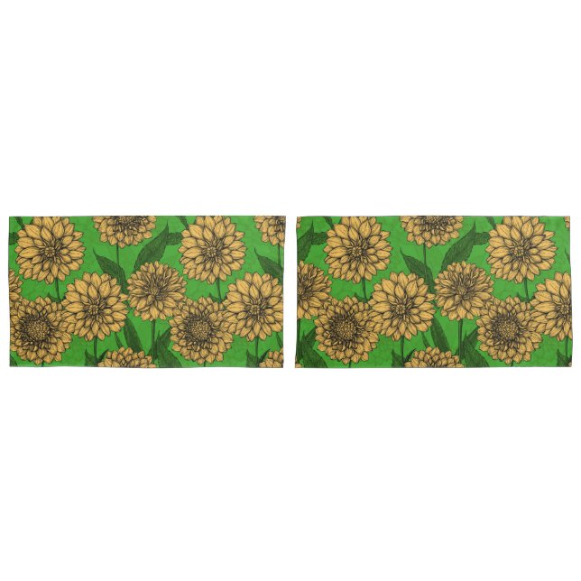 Dahlien in Gelb und Grün Kissenbezug (Vorderseite-Set)