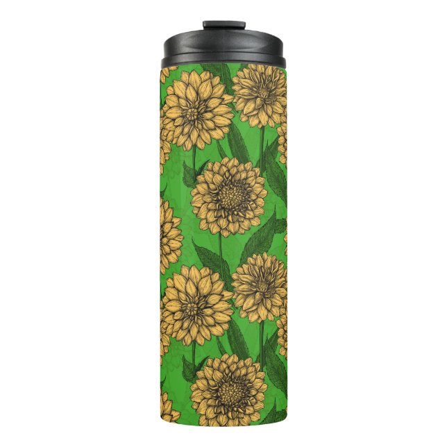 Dahlien in Gelb und Grün Thermosbecher (Vorderseite)