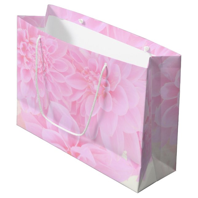 Dahlien in weichrosa große geschenktüte (Vorderseite Schrägansicht)