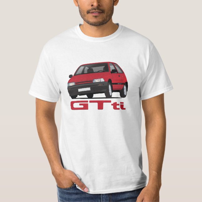 Daihatsu Charade GTti Turbo, rot mit Abzeichen - g T-Shirt (Vorderseite)