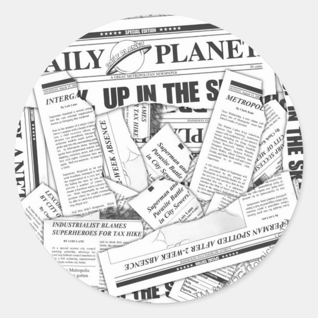 Daily Planet Muster - White Runder Aufkleber (Vorderseite)