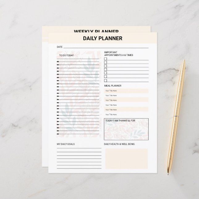 Daily Planner Template (Vorderseite/Rückseite Beispiel)