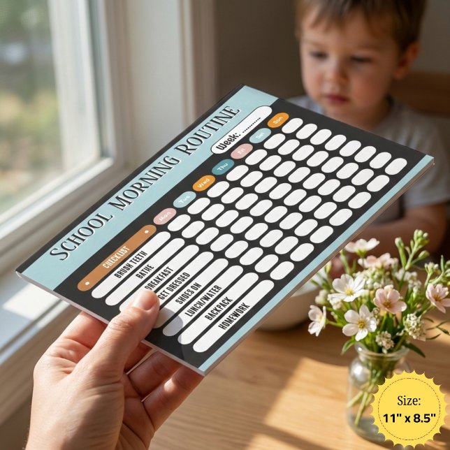 Daily Routine Checklist for Kids Morning & School  Notizblock (Daily Routine Checklist for Kids Morning & School Schedule Notepad)