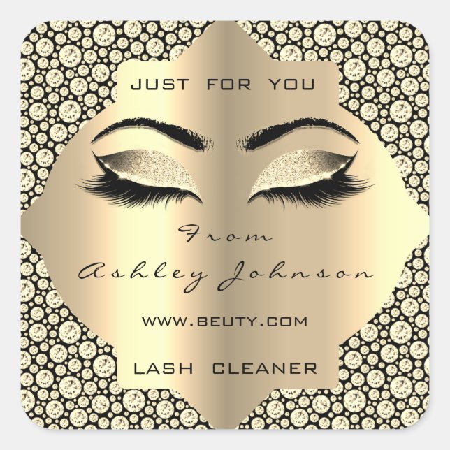 Daimond Sepia Glitzer Gold Lash Cleaner Makeup Quadratischer Aufkleber (Vorderseite)