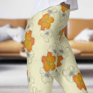 Dainon Lemon Yellow Triple Bloom Floral Pattern Leggings