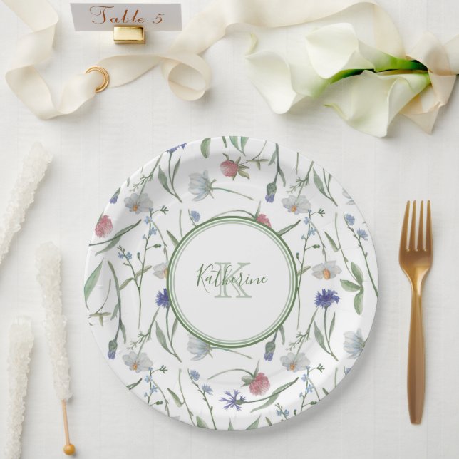 Dainted Wild Blume personalisiert Pappteller (Hochzeit)