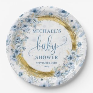 Daintie staubblaue Aquarellfarben Blume Goldbaby Pappteller