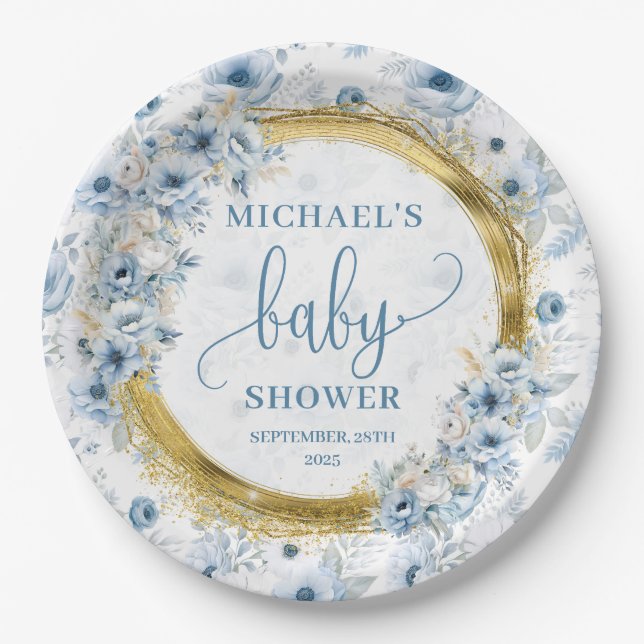 Daintie staubblaue Aquarellfarben Blume Goldbaby Pappteller (Vorderseite)