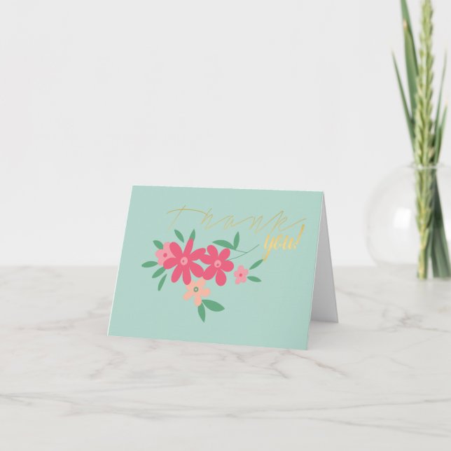 Dainty Aquamarin Pink Tiny Blume Motif Dankeskarte (Vorderseite)