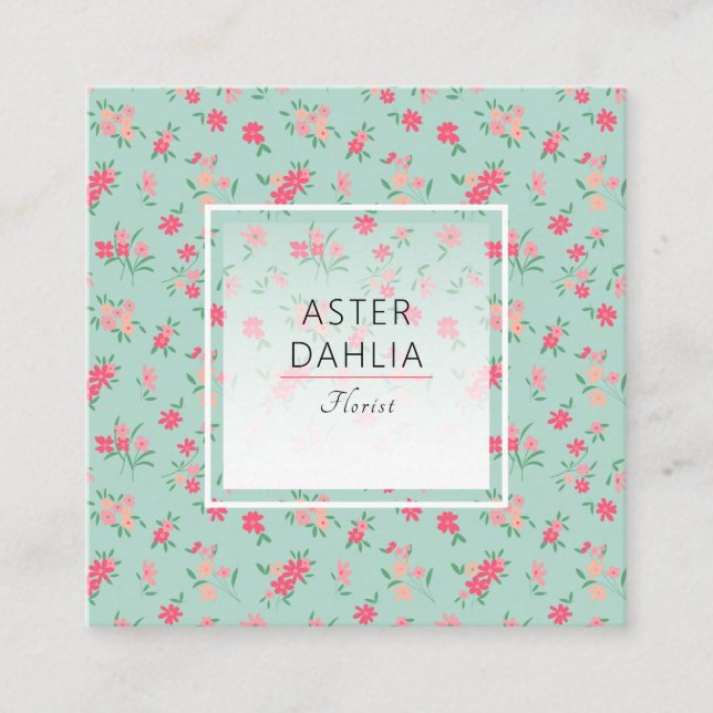 Dainty Aquamarin Pink Tiny Blume Quadratische Visitenkarte (Vorderseite)