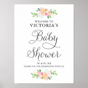Dainty Aquarelle Florals Baby shower Affiche de bi