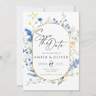 Dainty Blue Flowers Wild Floral Boho Save the Date Einladung