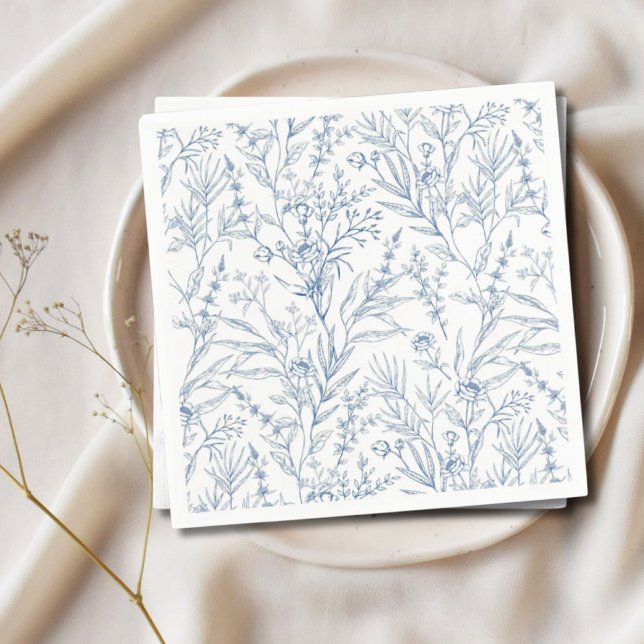 Dainty Blue & White Floral Paper Cocktail Napkins Serviette (Dainty Blue & White Floral Paper Cocktail Napkins
)