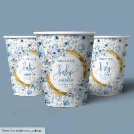 Dainty Boho Dusty Blue Gold Baby Shooting Paper Cu Pappbecher