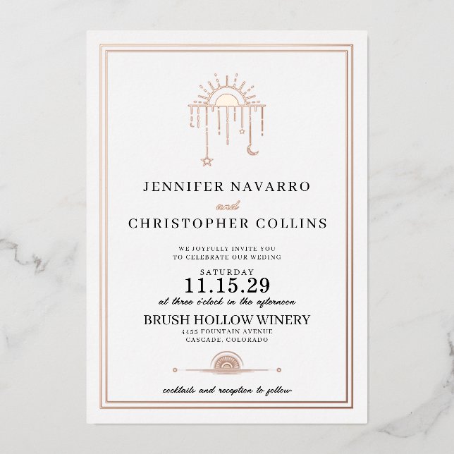 Dainty Celestie mit Details Hochzeit Einladung (Vorderseite)