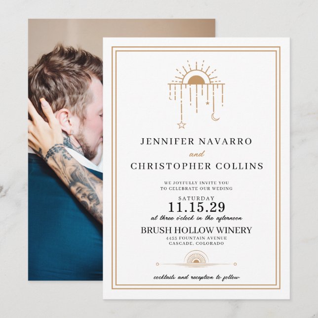 Dainty Celestie mit Foto Hochzeit Einladung (Vorne/Hinten)
