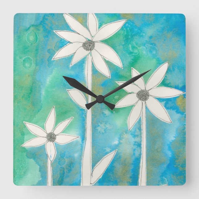 Dainty Daisies I Quadratische Wanduhr (Vorderseite)