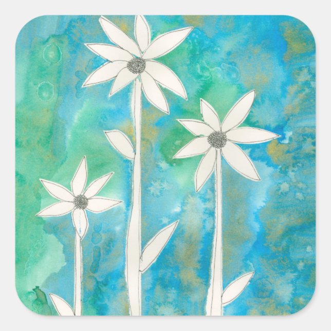 Dainty Daisies I Quadratischer Aufkleber (Vorderseite)