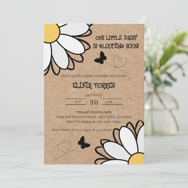 Dainty Daisy Minimalistisch Craft Babydusche Einladung (Stehend Vorderseite)