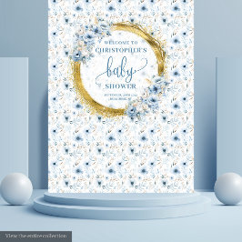 Dainty dusty Blue Blumen Gold Baby Dusche Banner Wandteppich