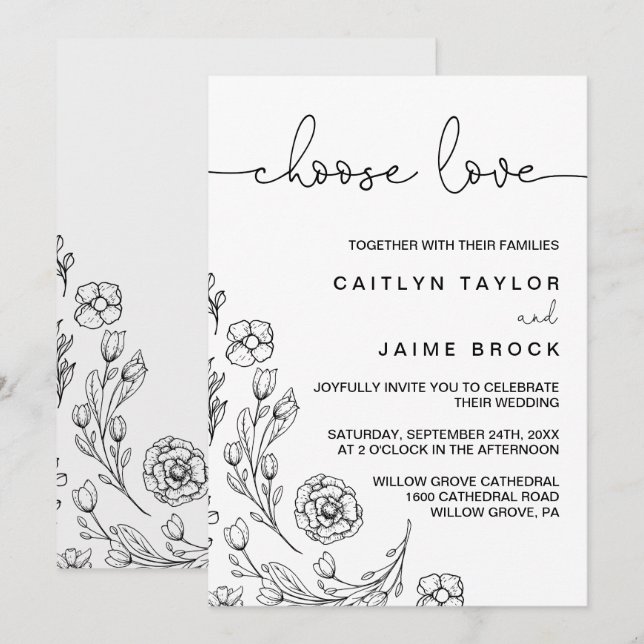Dainty Elegance Wählen Sie eine Liebe Hochzeit Einladung (Vorne/Hinten)
