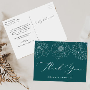 Dainty Floral Aquamarin Wedding Vielen Dank Postkarte