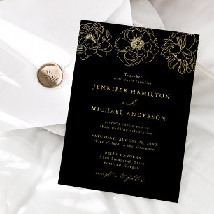 Dainty Floral Black and Gold Wedding Folieneinladung